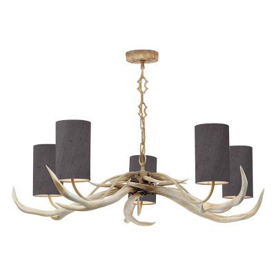 Antler 5 Light Bleached Pendant complete with Silk Shades (Specify Colour)