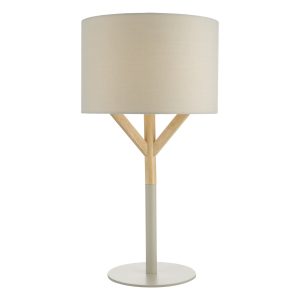 Eatu Table Lamp Wood & Grey C/W Shade