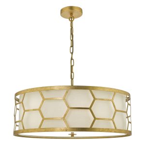 Epstein 4lt Pendant Gold With Ivory Shade & Frosted Glass Diffuser