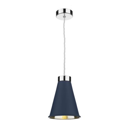 Hyde 1 Light Pendant Chrome complete with Smoke Blue Metal Shade