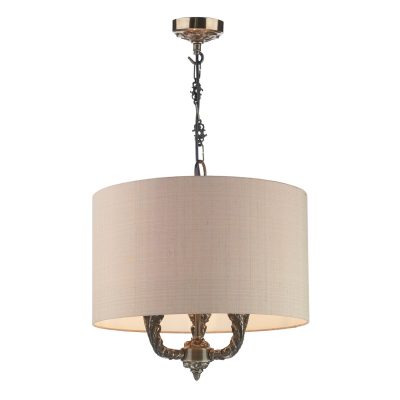 Valerio 3 Light Pendant Bronze complete with Taupe Silk Shade