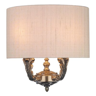 Valerio 2 Light Wall Light Bronze complete with Taupe Silk Shade