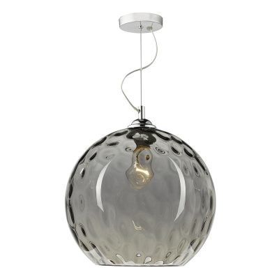 Aulax 1 Light Pendant Silver Smoked Glass With Dimple Effect