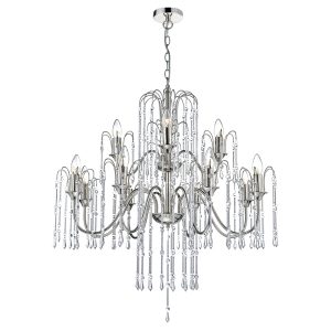 Daniella 12 Light Pendant Polished Nickel With Chrome Rods And Crystal Beads