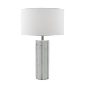 Erebus Table Lamp Stone c/w White Linen Shade