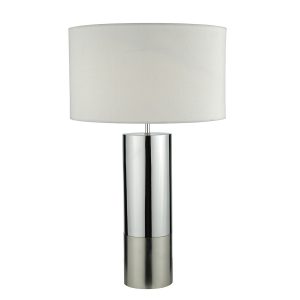 Ingleby Table Lamp 2 Tone Base Polished Chrome & brushed Chrome c/w White Shade
