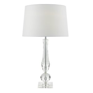 Macy Table Lamp Cut Crystal Base  c/w White Faux Silk Lined Shade