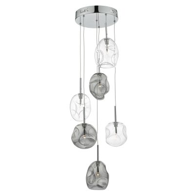 Quinn 6 Light Cluster Pendant Smoked/ Clear