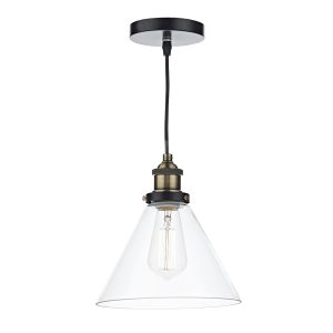 Ray 1 Light Pendant Antique Brass Clear