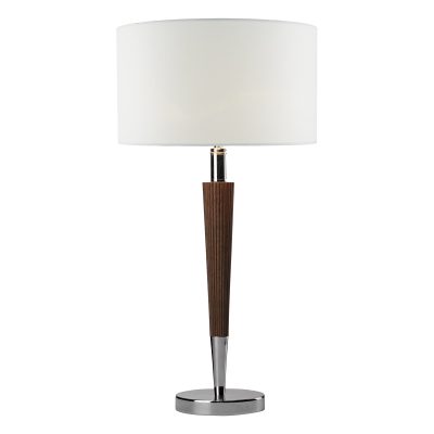 Viking Table Lamp Polished Chrome & Dark Wood C/W Cream Linen Shade VIK1333
